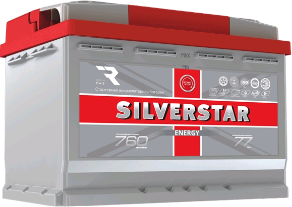 Автомобильный аккумулятор SilverStar Plus 77 А/Ч, прямая полярность Автомобильный аккумулятор SilverStar Plus 77 А/Ч, прямая полярность