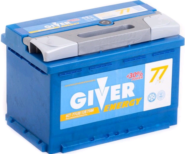 Автомобильный аккумулятор Giver 77 А/Ч, обратная полярность