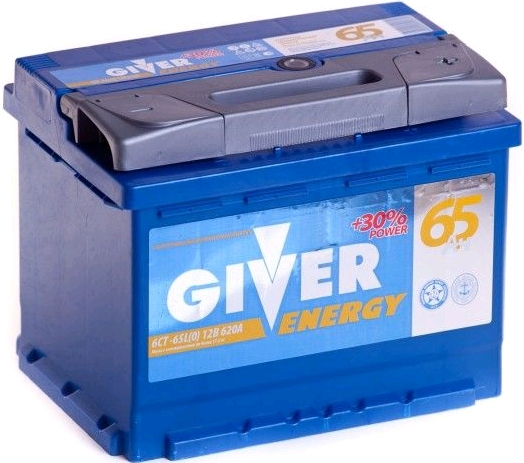 Автомобильный аккумулятор Giver 65 А/Ч, обратная полярность