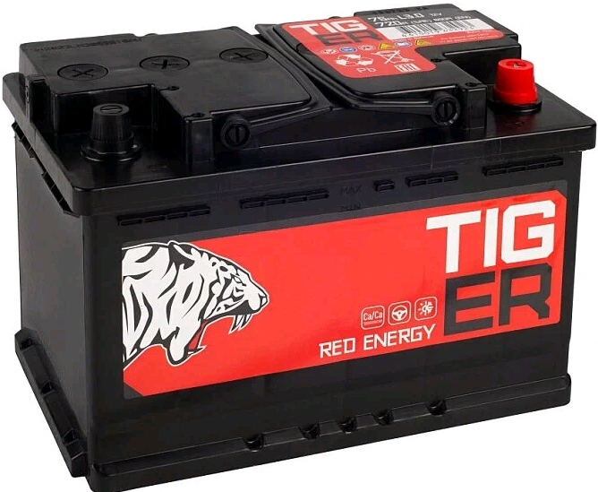 Автомобильный аккумулятор TIGER 75 А/Ч, обратная полярность