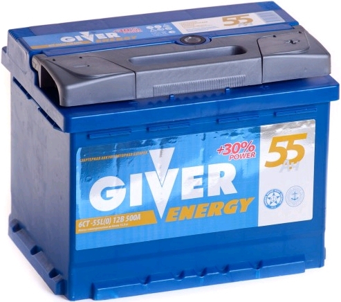 Автомобильный аккумулятор Giver 55 А/Ч, обратная полярность