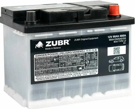 Автомобильный аккумулятор ZUBR 66 А/Ч, обратная полярность