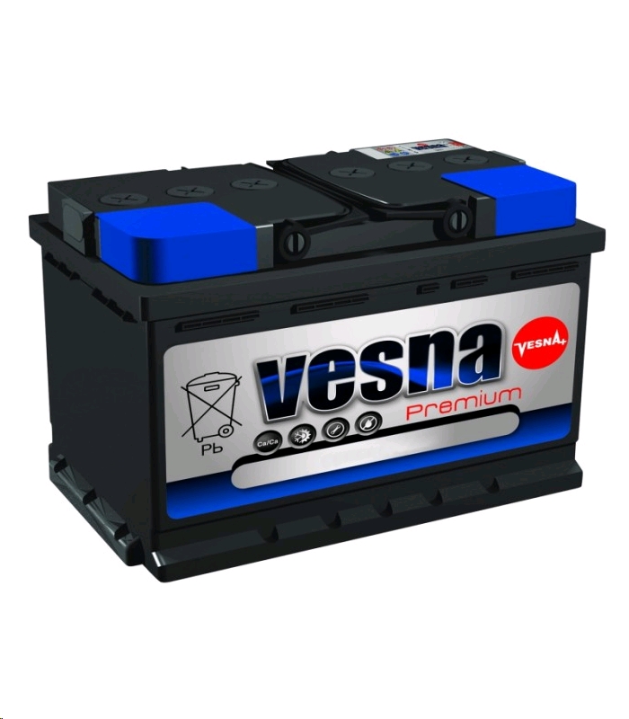 Автомобильный аккумулятор VESNA 75 А/Ч, обратная полярность