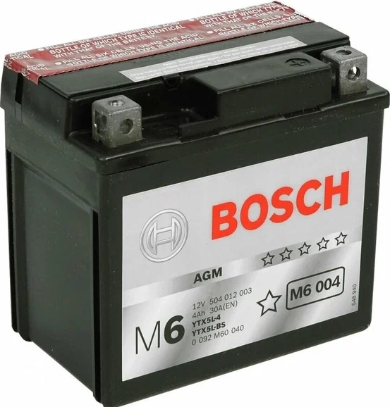Автомобильный аккумулятор BOSCH 4 А/Ч, прямая полярность