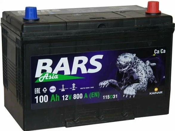 Автомобильный аккумулятор BARS 100 А/Ч, прямая полярность