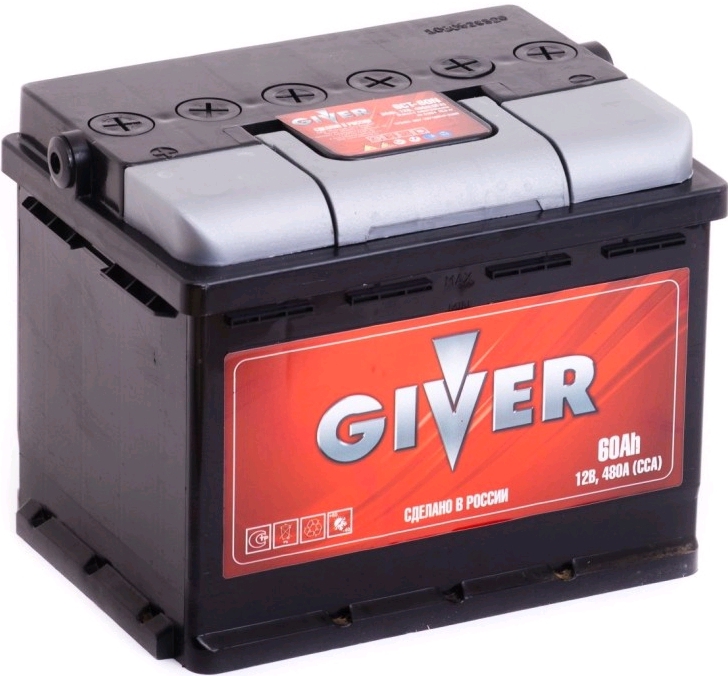 Автомобильный аккумулятор Giver 60 А/Ч, прямая полярность