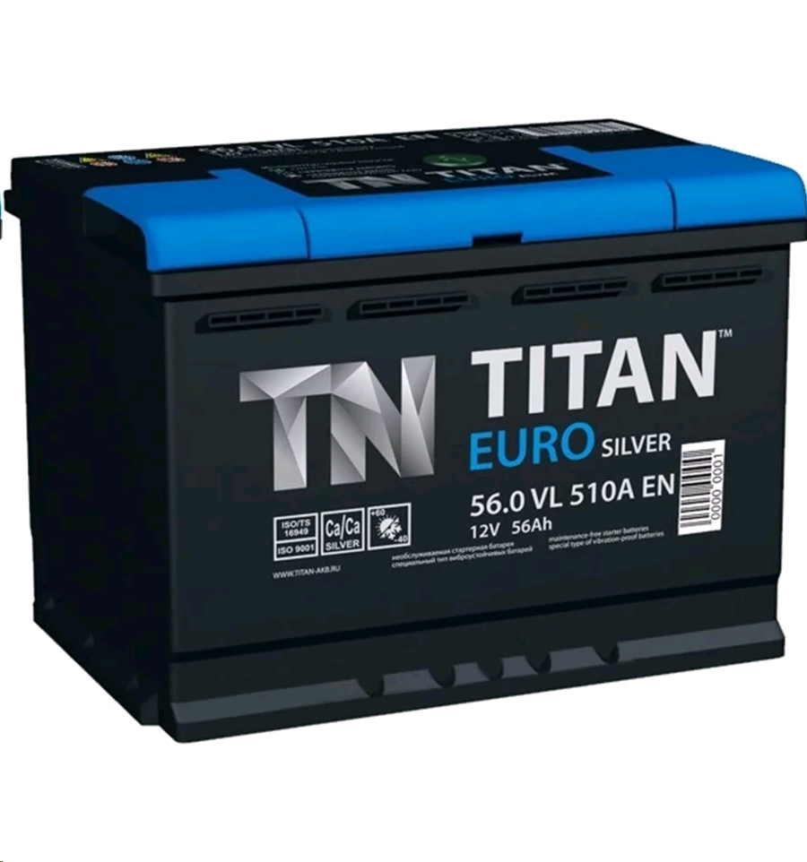 Автомобильный аккумулятор TITAN 56 А/Ч, обратная полярность