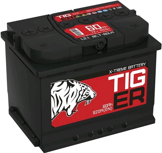 Автомобильный аккумулятор TIGER 60 А/Ч, обратная полярность