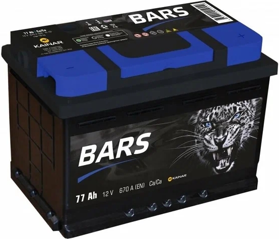 Автомобильный аккумулятор BARS 77 А/Ч, прямая полярность
