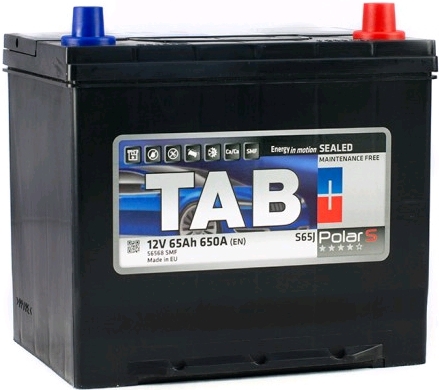 Автомобильный аккумулятор TAB 65 А/Ч, обратная полярность