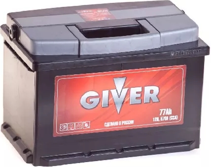 Автомобильный аккумулятор Giver 77 А/Ч, прямая полярность