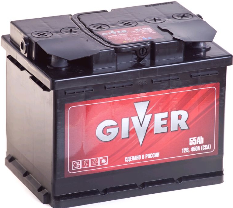 Автомобильный аккумулятор Giver 55 А/Ч, прямая полярность