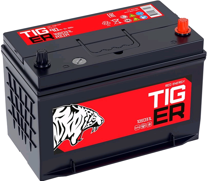 Автомобильный аккумулятор TIGER 90 А/Ч, прямая полярность