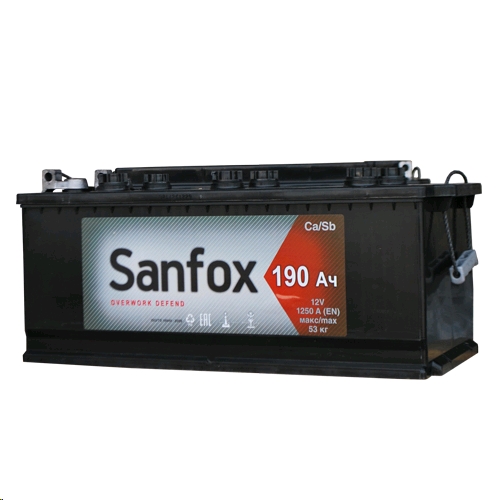 Автомобильный аккумулятор SanFox 190 А/Ч, прямая полярность
