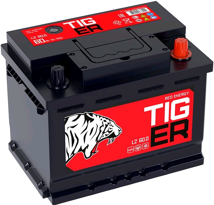 Автомобильный аккумулятор TIGER 60 А/Ч, прямая полярность