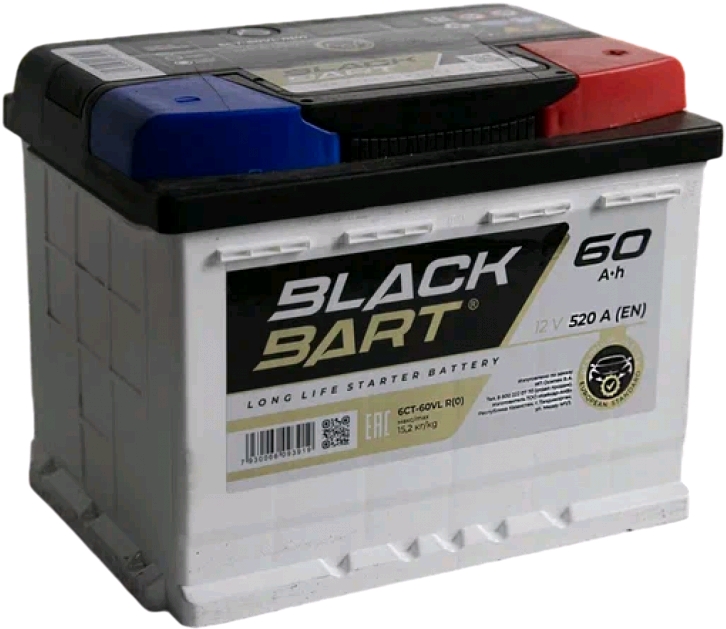 Автомобильный аккумулятор BLACKBART 60 А/Ч, обратная полярность