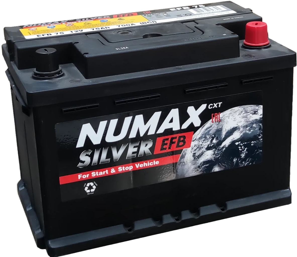 Автомобильный аккумулятор NUMAX 75 А/Ч, обратная полярность