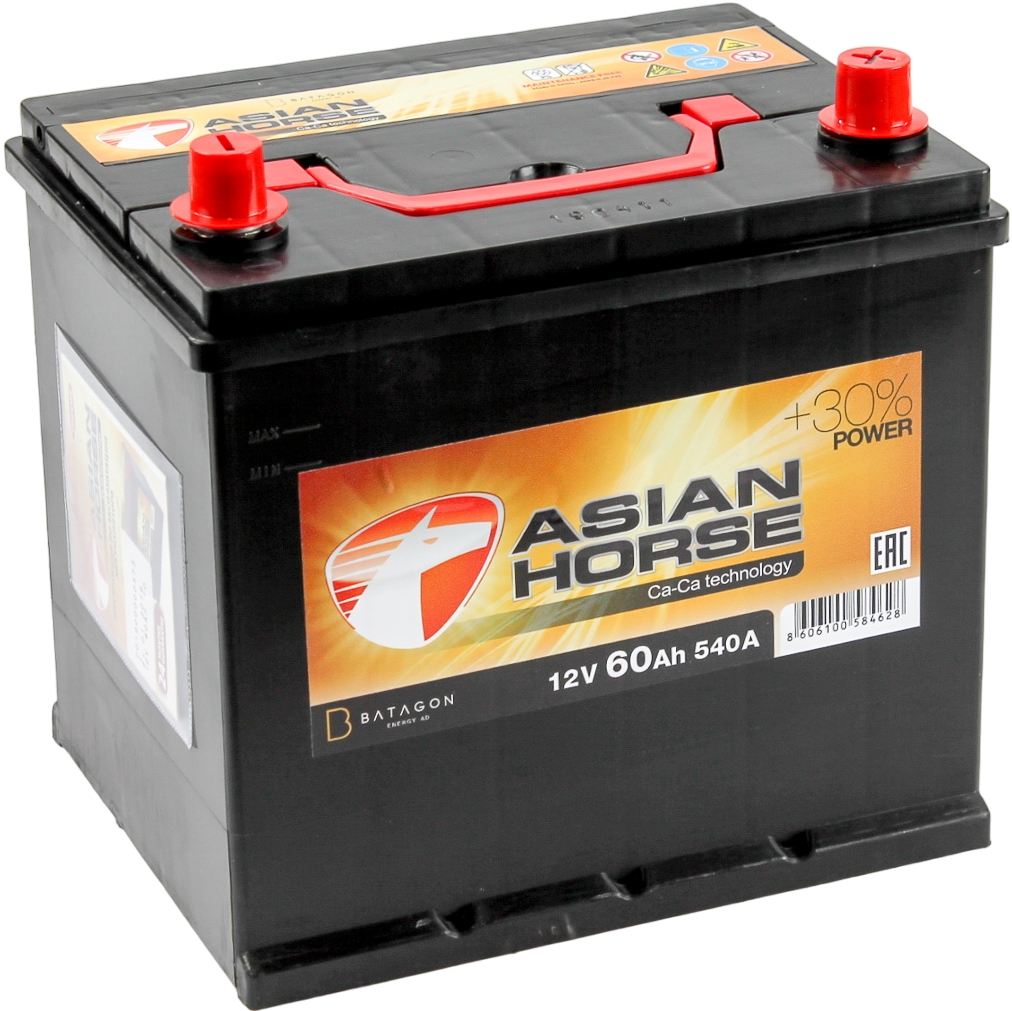 Автомобильный аккумулятор Asian Horse 60 А/Ч, обратная полярность