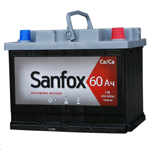 Автомобильный аккумулятор SanFox 60 А/Ч, обратная полярность