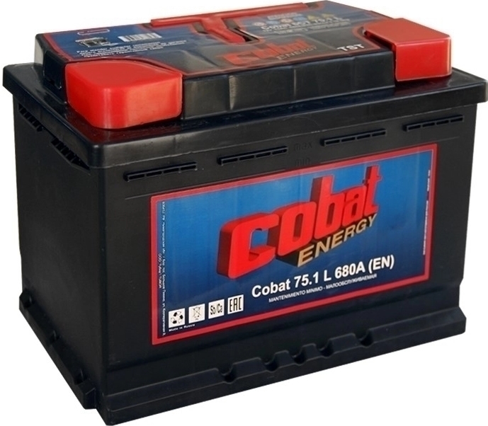 Автомобильный аккумулятор Cobat 75 А/Ч, прямая полярность