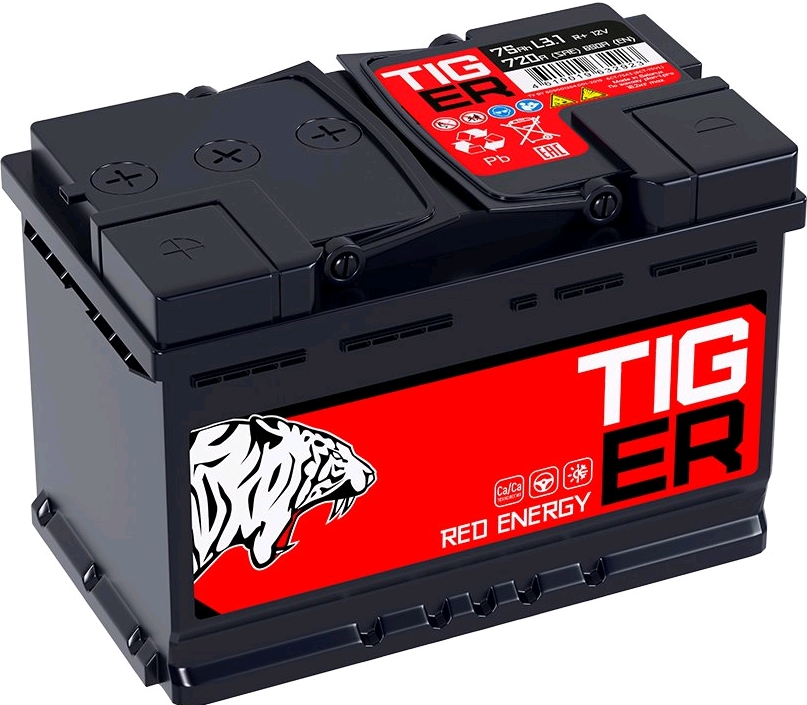 Автомобильный аккумулятор TIGER 75 А/Ч, прямая полярность