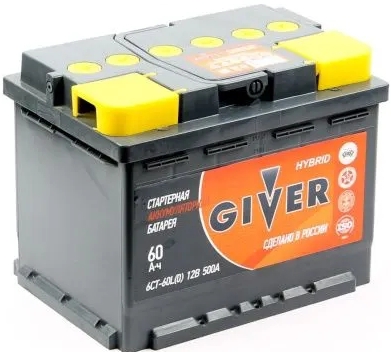 Автомобильный аккумулятор Giver 60 А/Ч, прямая полярность