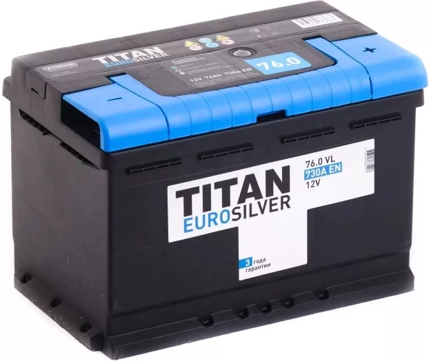 Автомобильный аккумулятор TITAN 76 А/Ч, обратная полярность