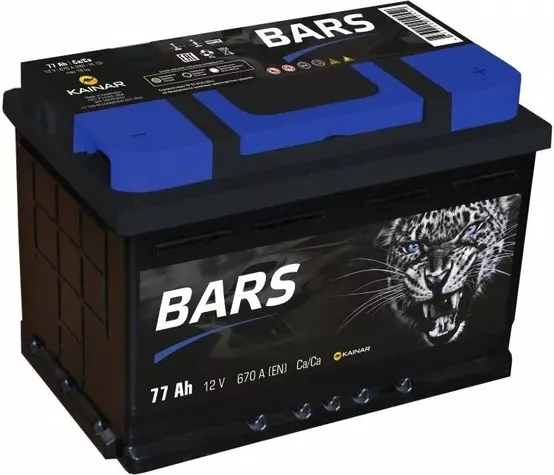 Автомобильный аккумулятор BARS 77 А/Ч, прямая полярность